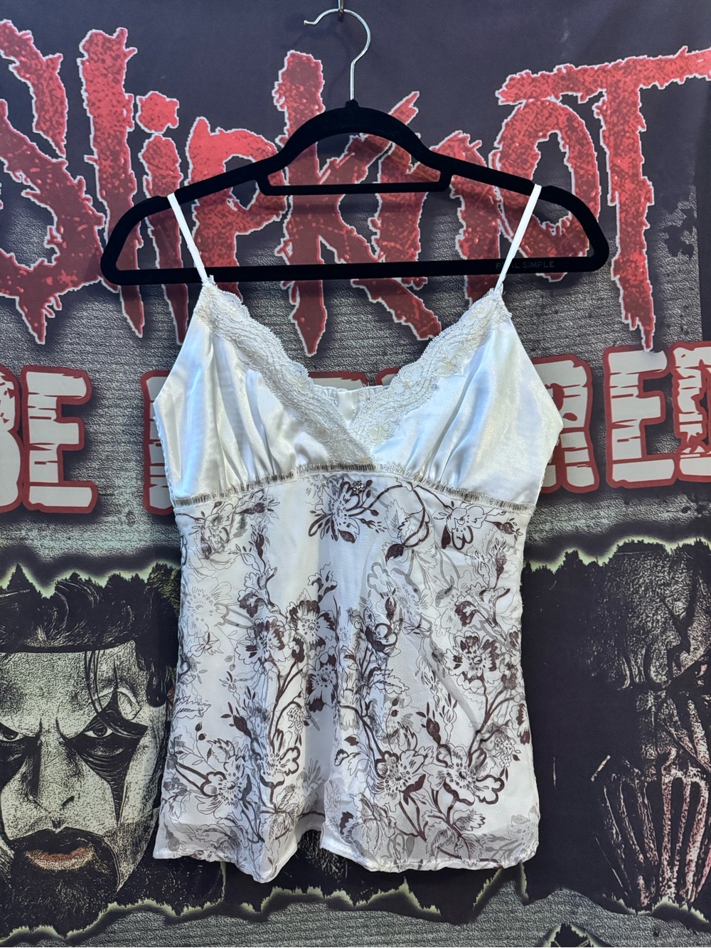 Le Chateau Silky Lace-Trim Floral Cami Tank Top